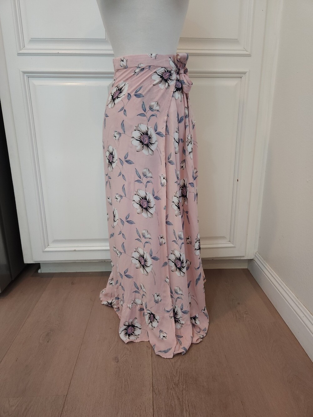Floral Wraparound Maxi Skirt in Light Pink